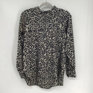 LOFT Women’s Silky Animal Print Hi Neck Blouse Top Career Work Size Small